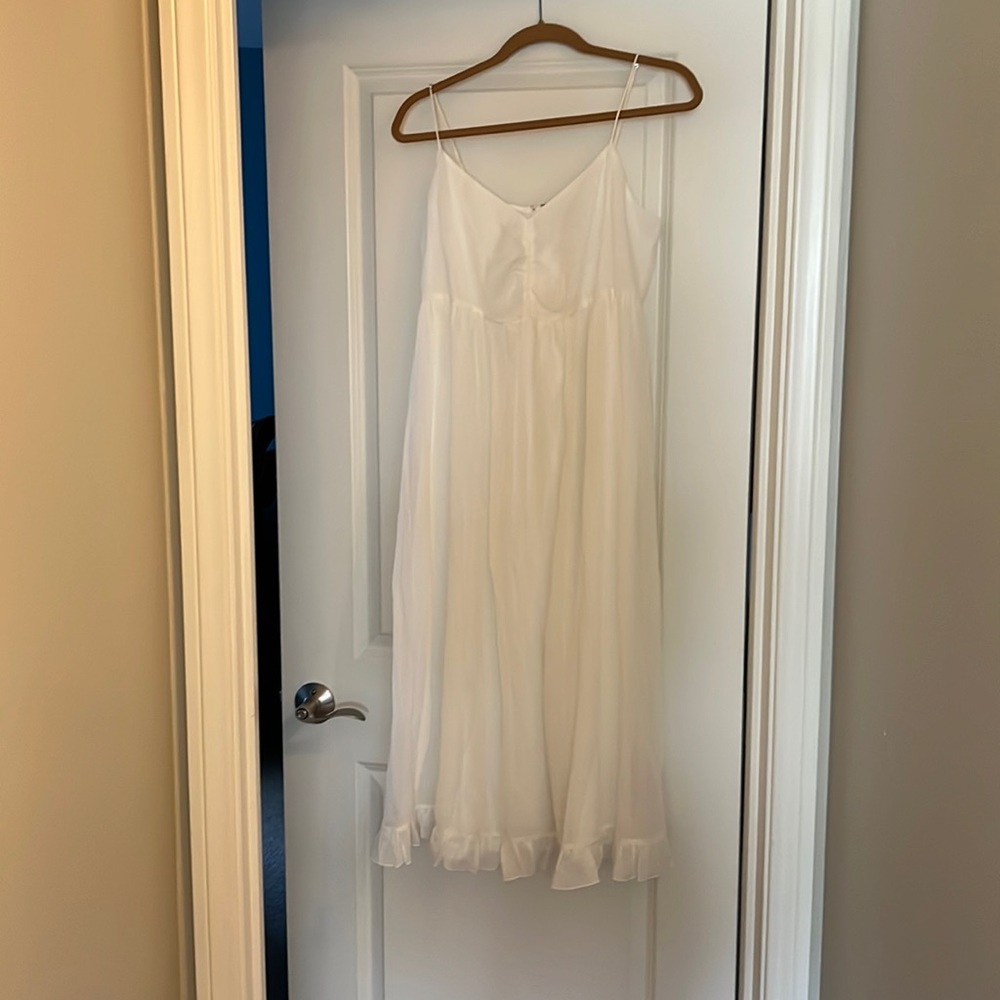 Madewell Silk Ruched Ruffle-Hem Midi Dress